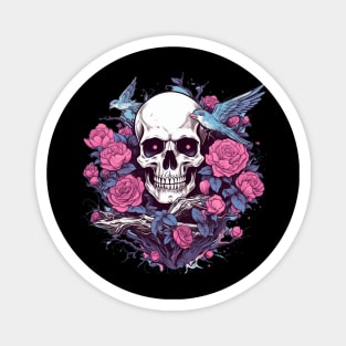 Skull with Flowers and Birds Magnet